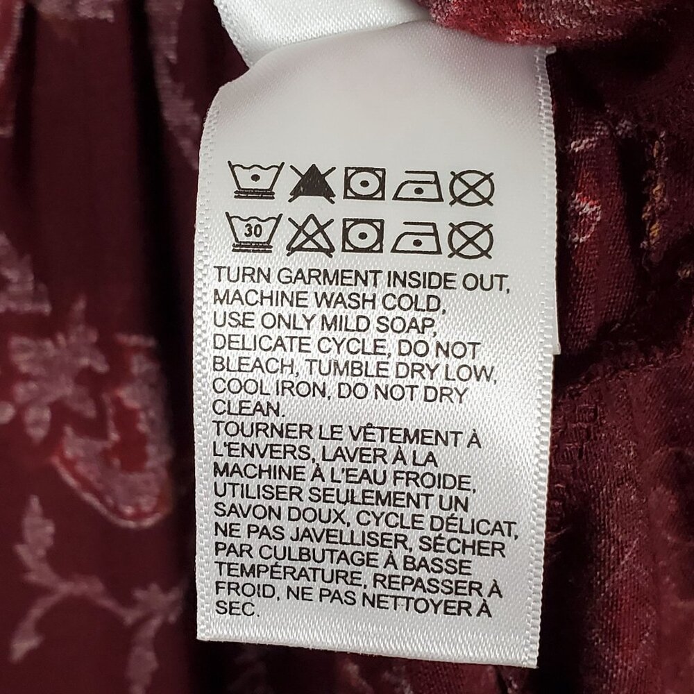 Lucky Brand Womens 1X Blouse Popover Burgundy Paisley Boho Tunic Top 3/4 Sleeve - Picture 11 of 11